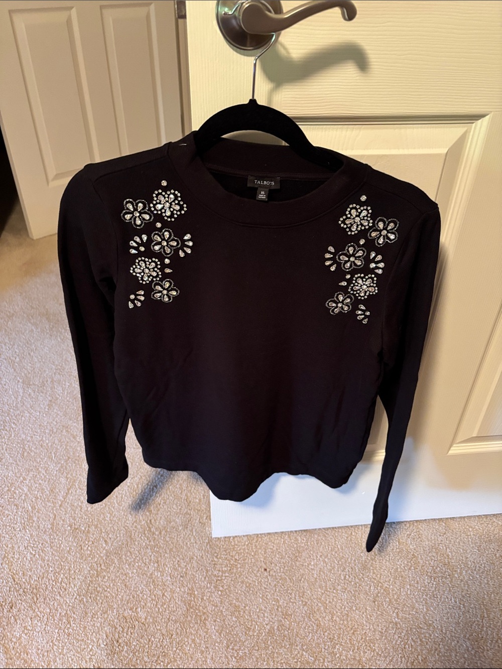Talbots Black Floral Crystal-Embellished Sweatshirt